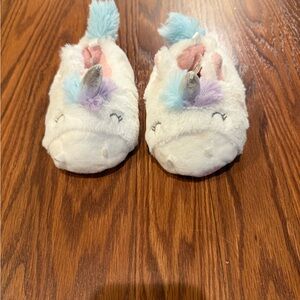 Carter's White Unicorn Slippers with Silver Horn